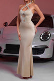 Sparkly Halter Cut Out Mermaid Champagne Party Dress