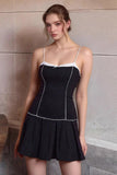 Black Striped Spaghetti Straps A Line Short Cocktail Dress