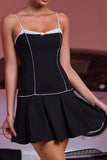 Black Striped Spaghetti Straps A Line Short Cocktail Dress