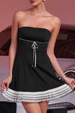 Black Strapless A Line Short Cocktail Dress with Ruffles