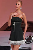 Black Strapless A Line Short Cocktail Dress with Ruffles