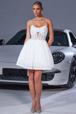 Corset White A Line Short Graduation Dress With 3D Flowers
