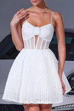 Corset White A Line Short Graduation Dress With 3D Flowers