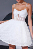 Corset White A Line Short Graduation Dress With 3D Flowers