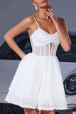 Corset White A Line Short Graduation Dress With 3D Flowers