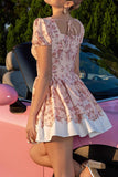 Floral Blush A Line Corset Homecoming Dress with Short Sleeves
