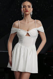 White Cold Shoulder A Line Short Graduation Dress with Keyhole