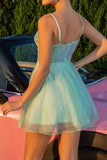 Green Spaghetti Straps A Line Homecoming Dress With Beading