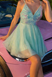 Green Spaghetti Straps A Line Homecoming Dress With Beading