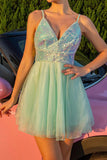 Green Spaghetti Straps A Line Homecoming Dress With Beading