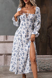 Black Yellow Floral A Line Long Summer Dress with Long Sleeves