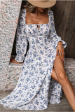 Black Yellow Floral A Line Long Summer Dress with Long Sleeves