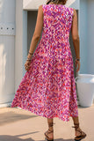 Blue Printed Sleeveless A Line Long Summer Dress