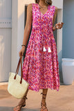 Blue Printed Sleeveless A Line Long Summer Dress