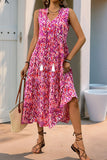 Blue Printed Sleeveless A Line Long Summer Dress