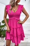 Black V-Neck A Line Short Summer Dress with Ruffles