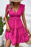 Black V-Neck A Line Short Summer Dress with Ruffles