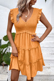 Black V-Neck A Line Short Summer Dress with Ruffles