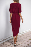 Black V-Neck Bodycon Midi Summer Dress with Half Sleeves