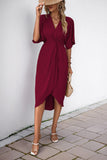 Black V-Neck Bodycon Midi Summer Dress with Half Sleeves