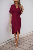 Black V-Neck Bodycon Midi Summer Dress with Half Sleeves