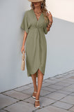 Black V-Neck Bodycon Midi Summer Dress with Half Sleeves