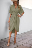 Black V-Neck Bodycon Midi Summer Dress with Half Sleeves