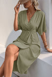 Black V-Neck Bodycon Midi Summer Dress with Half Sleeves