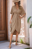 Black V-Neck Bodycon Midi Summer Dress with Half Sleeves