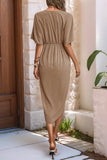 Black V-Neck Bodycon Midi Summer Dress with Half Sleeves