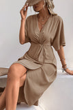 Black V-Neck Bodycon Midi Summer Dress with Half Sleeves