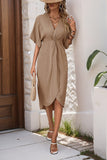 Black V-Neck Bodycon Midi Summer Dress with Half Sleeves
