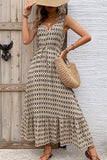 Green Floral V-Neck A Line Long Summer Dress