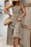 Green Floral V-Neck A Line Long Summer Dress