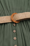 Army Green Scoop Neck A Line Long Summer Dress with Belt