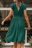 Black Satin V-Neck A Line Pleated Short Summer Dress