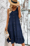 Simple Green A Line Scoop Neck Midi Summer Dress