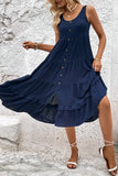 Simple Green A Line Scoop Neck Midi Summer Dress