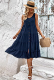Simple Green A Line Scoop Neck Midi Summer Dress