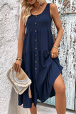 Simple Green A Line Scoop Neck Midi Summer Dress