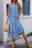 Orange Printed V Neck A Line Long Summer Dress