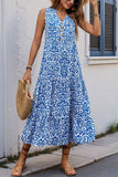 Orange Printed V Neck A Line Long Summer Dress