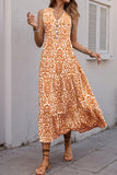 Orange Printed V Neck A Line Long Summer Dress