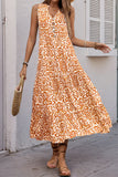 Orange Printed V Neck A Line Long Summer Dress