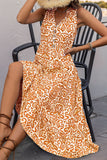 Orange Printed V Neck A Line Long Summer Dress