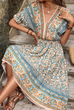 Red Printed A Line V Neck Half Sleeves High-Low Summer Dress