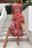 Green Printed Off the Shoulder A Line Long Summer Dress