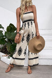 Light Kahki Printed Strapless Long Summer Jumpsuit