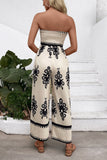Light Kahki Printed Strapless Long Summer Jumpsuit