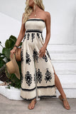 Light Kahki Printed Strapless Long Summer Jumpsuit